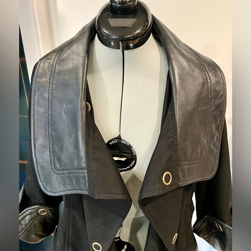Mike & Chris Canvas & Leather Jacket, shawl collar, double breasted, blk,XS, EUC - Picture 3 of 10